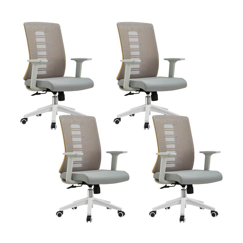 Contemporary Arm Chair Adjustable Seat Height Fixed Arms Office Chair Grey 4 Piece Set Clearhalo 'furn' 'furn_office_chair' 'Furniture' 'Office Chairs' 'Office Furniture' 'office_chair' 6019645
