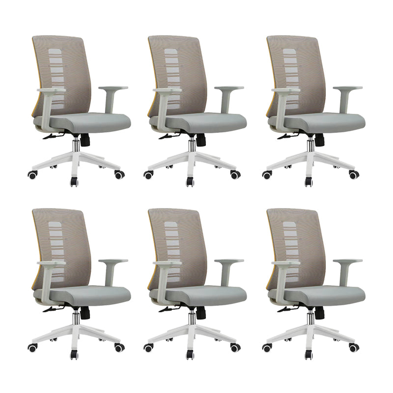 Contemporary Arm Chair Adjustable Seat Height Fixed Arms Office Chair Grey 6 Piece Set Clearhalo 'furn' 'furn_office_chair' 'Furniture' 'Office Chairs' 'Office Furniture' 'office_chair' 6019648
