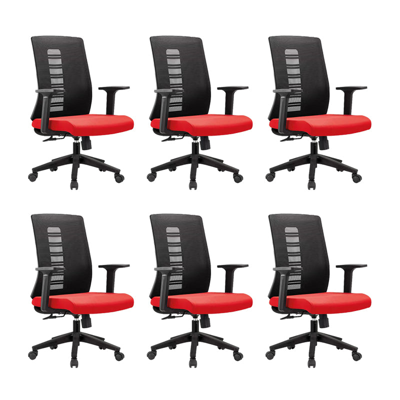 Contemporary Arm Chair Adjustable Seat Height Fixed Arms Office Chair Red 6 Piece Set Clearhalo 'furn' 'furn_office_chair' 'Furniture' 'Office Chairs' 'Office Furniture' 'office_chair' 6019658