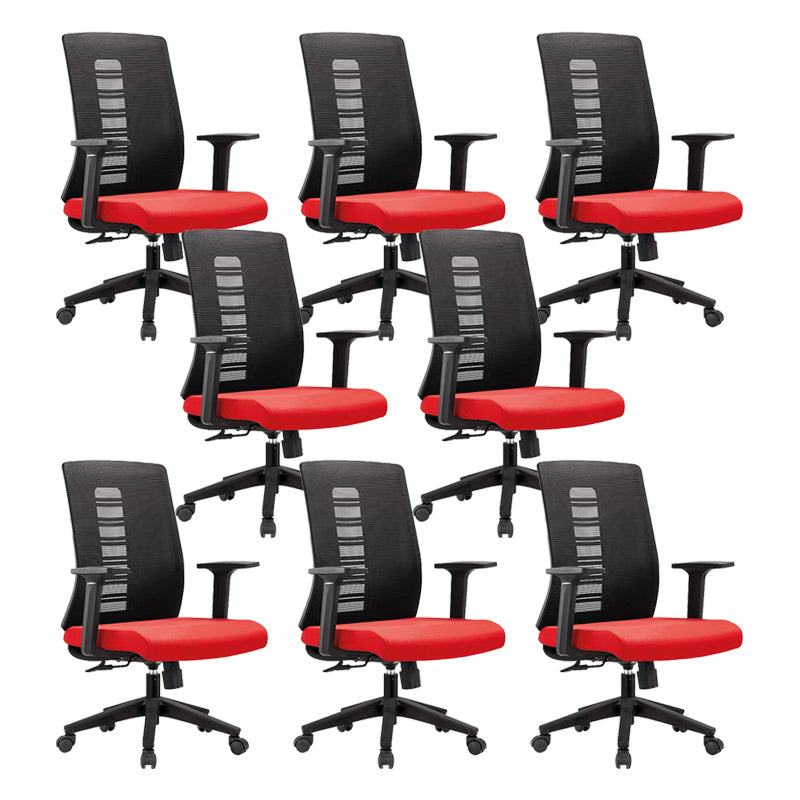 Contemporary Arm Chair Adjustable Seat Height Fixed Arms Office Chair Red 8 Piece Set Clearhalo 'furn' 'furn_office_chair' 'Furniture' 'Office Chairs' 'Office Furniture' 'office_chair' 6019659