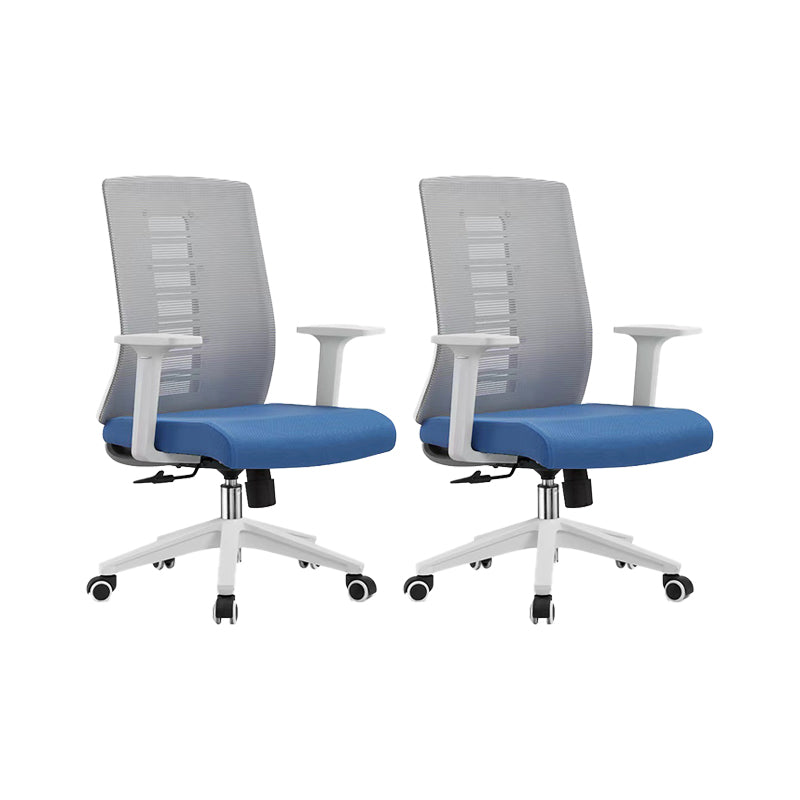 Contemporary Arm Chair Adjustable Seat Height Fixed Arms Office Chair Blue 2 Piece Set Clearhalo 'furn' 'furn_office_chair' 'Furniture' 'Office Chairs' 'Office Furniture' 'office_chair' 6019661