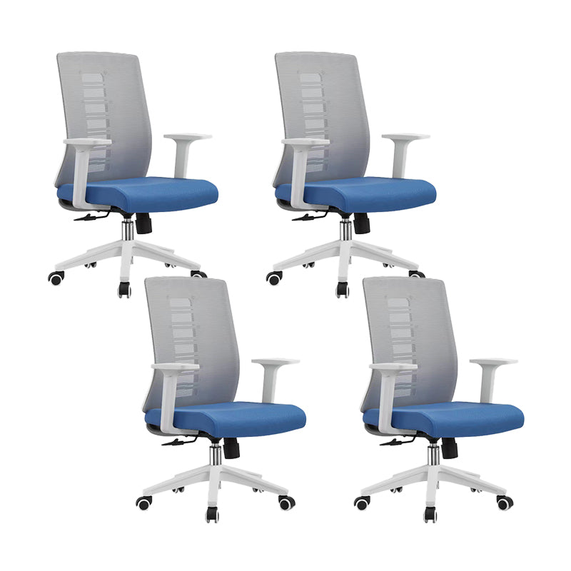 Contemporary Arm Chair Adjustable Seat Height Fixed Arms Office Chair Blue 4 Piece Set Clearhalo 'furn' 'furn_office_chair' 'Furniture' 'Office Chairs' 'Office Furniture' 'office_chair' 6019662