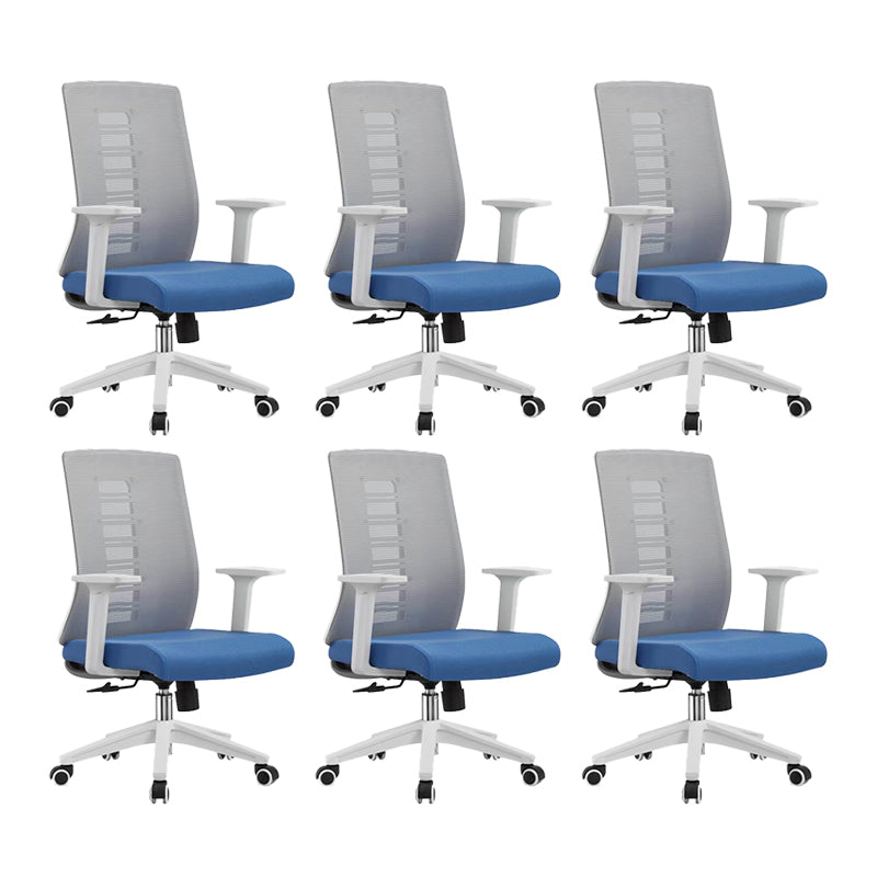 Contemporary Arm Chair Adjustable Seat Height Fixed Arms Office Chair Blue 6 Piece Set Clearhalo 'furn' 'furn_office_chair' 'Furniture' 'Office Chairs' 'Office Furniture' 'office_chair' 6019663