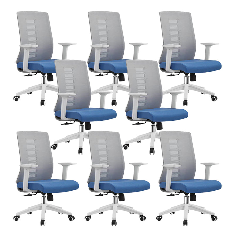 Contemporary Arm Chair Adjustable Seat Height Fixed Arms Office Chair Blue 8 Piece Set Clearhalo 'furn' 'furn_office_chair' 'Furniture' 'Office Chairs' 'Office Furniture' 'office_chair' 6019664