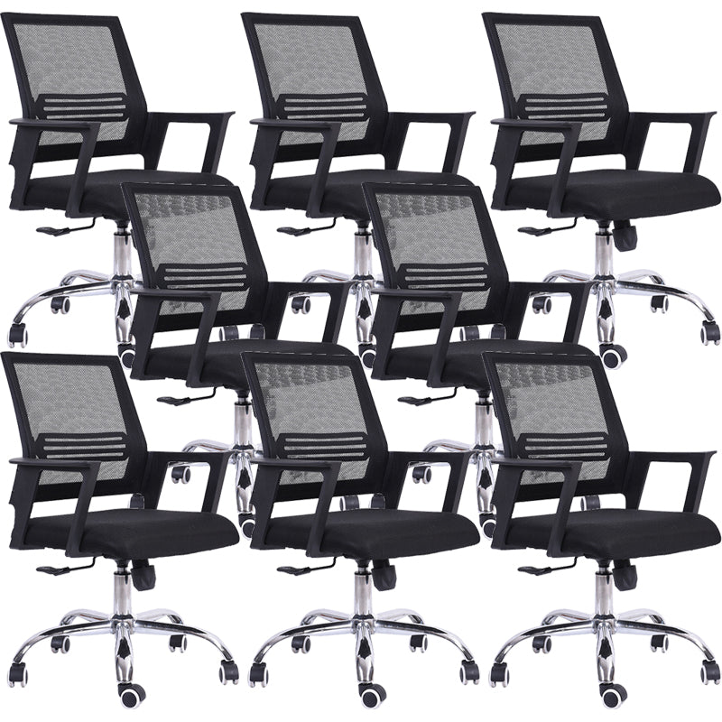 コンテンポラリーアームチェア固定腕ミッドバックメッシュブラックスイベルオフィスチェア