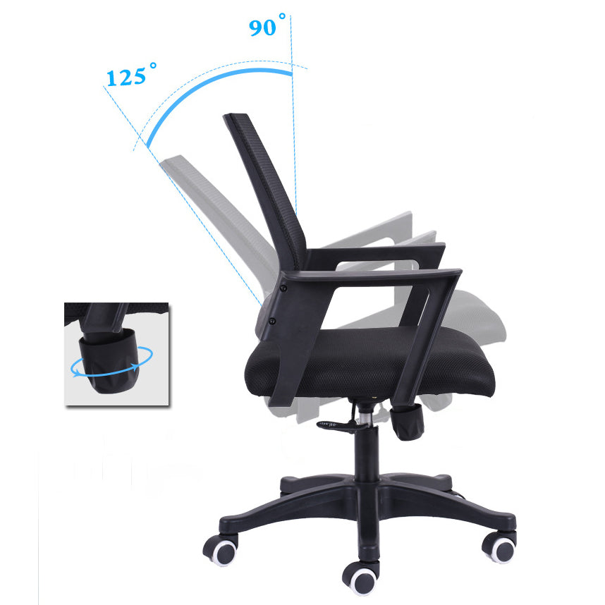 コンテンポラリーアームチェア固定腕ミッドバックメッシュブラックスイベルオフィスチェア