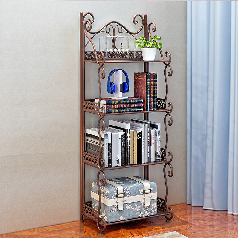 Contemporary Metal Book Shelf Folding Open Back Bookshelf Shelves Included 13"L x 7.9"W x 34.6"H Coffee Clearhalo 'Bookcases' 'furn' 'furn_bookcases' 'Furniture' 'Office Furniture' 6020289