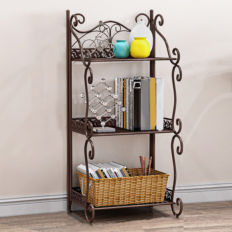 Contemporary Metal Book Shelf Folding Open Back Bookshelf Shelves Included 13.4"L x 8.3"W x 39.4"H Coffee Clearhalo 'Bookcases' 'furn' 'furn_bookcases' 'Furniture' 'Office Furniture' 6020291