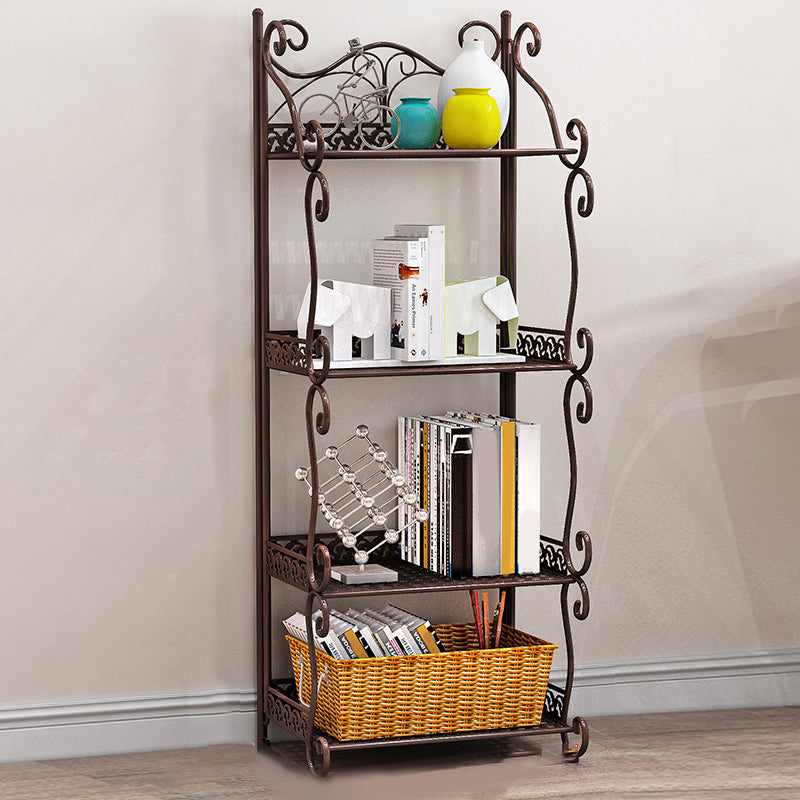 Contemporary Metal Book Shelf Folding Open Back Bookshelf Shelves Included 13.4"L x 8.3"W x 29.9"H Coffee Clearhalo 'Bookcases' 'furn' 'furn_bookcases' 'Furniture' 'Office Furniture' 6020292