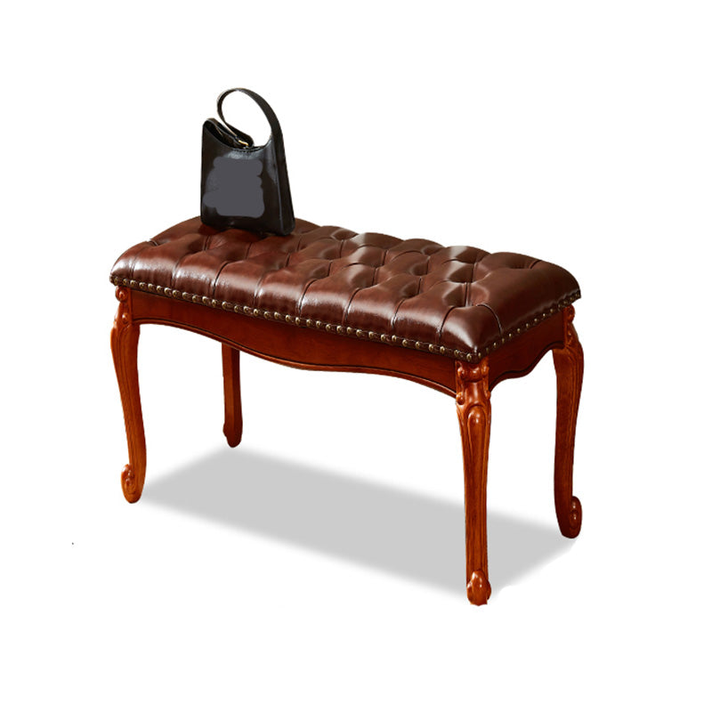 Rectangle 15.7" Wide Entryway Bench Traditional Upholstered Seating Bench with Nailheads 24"L x 16"W x 16"H Dark Brown Clearhalo 'Benches' 'Chairs & Seating' 'furn' 'furn_benches' 'Furniture' 'Living Room Furniture' 6020338