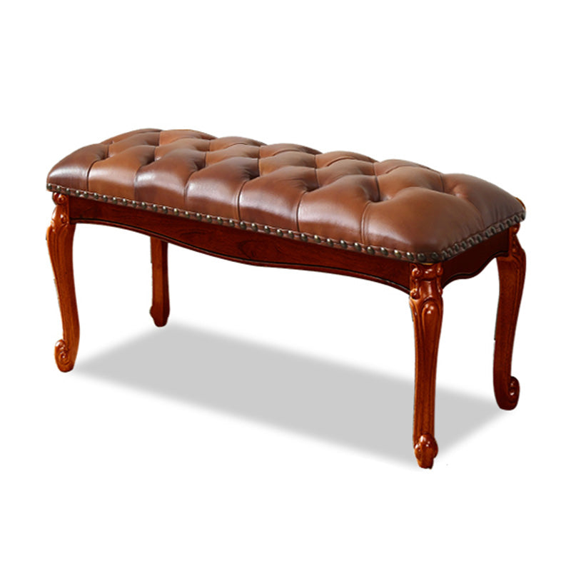 Rectangle 15.7" Wide Entryway Bench Traditional Upholstered Seating Bench with Nailheads 31.5"L x 16"W x 16"H Brown Clearhalo 'Benches' 'Chairs & Seating' 'furn' 'furn_benches' 'Furniture' 'Living Room Furniture' 6020344