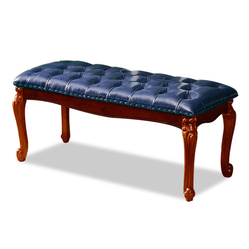 Rectangle 15.7" Wide Entryway Bench Traditional Upholstered Seating Bench with Nailheads 39.5"L x 16"W x 16"H Dark Blue Clearhalo 'Benches' 'Chairs & Seating' 'furn' 'furn_benches' 'Furniture' 'Living Room Furniture' 6020346