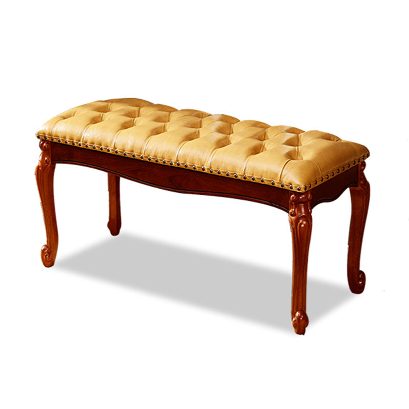 Rectangle 15.7" Wide Entryway Bench Traditional Upholstered Seating Bench with Nailheads 31.5"L x 16"W x 16"H Yellow Clearhalo 'Benches' 'Chairs & Seating' 'furn' 'furn_benches' 'Furniture' 'Living Room Furniture' 6020348