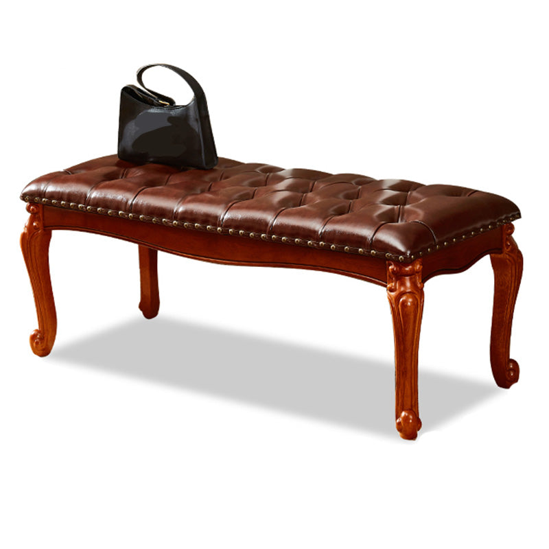 Rectangle 15.7" Wide Entryway Bench Traditional Upholstered Seating Bench with Nailheads 39.5"L x 16"W x 16"H Dark Brown Clearhalo 'Benches' 'Chairs & Seating' 'furn' 'furn_benches' 'Furniture' 'Living Room Furniture' 6020358