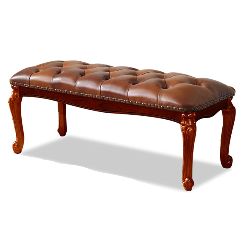 Rectangle 15.7" Wide Entryway Bench Traditional Upholstered Seating Bench with Nailheads 47"L x 16"W x 16"H Brown Clearhalo 'Benches' 'Chairs & Seating' 'furn' 'furn_benches' 'Furniture' 'Living Room Furniture' 6020362