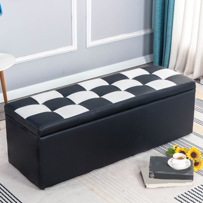 15.7" W Cushioned Bench Upholstered Mid-Century Modern Bench Black-White Clearhalo 'Benches' 'Chairs & Seating' 'furn' 'furn_benches' 'Furniture' 'Living Room Furniture' 6020380