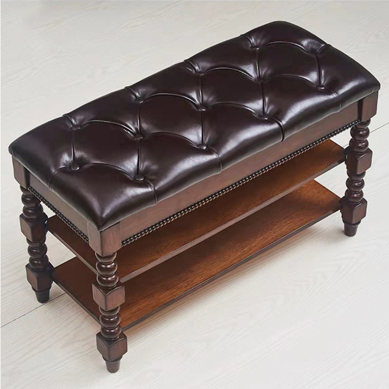 Rectangle 18.9"H Brown Entryway Bench Traditional Upholstered Seating Bench with Storage Dark Brown Clearhalo 'Benches' 'Chairs & Seating' 'furn' 'furn_benches' 'Furniture' 'Living Room Furniture' 6020395