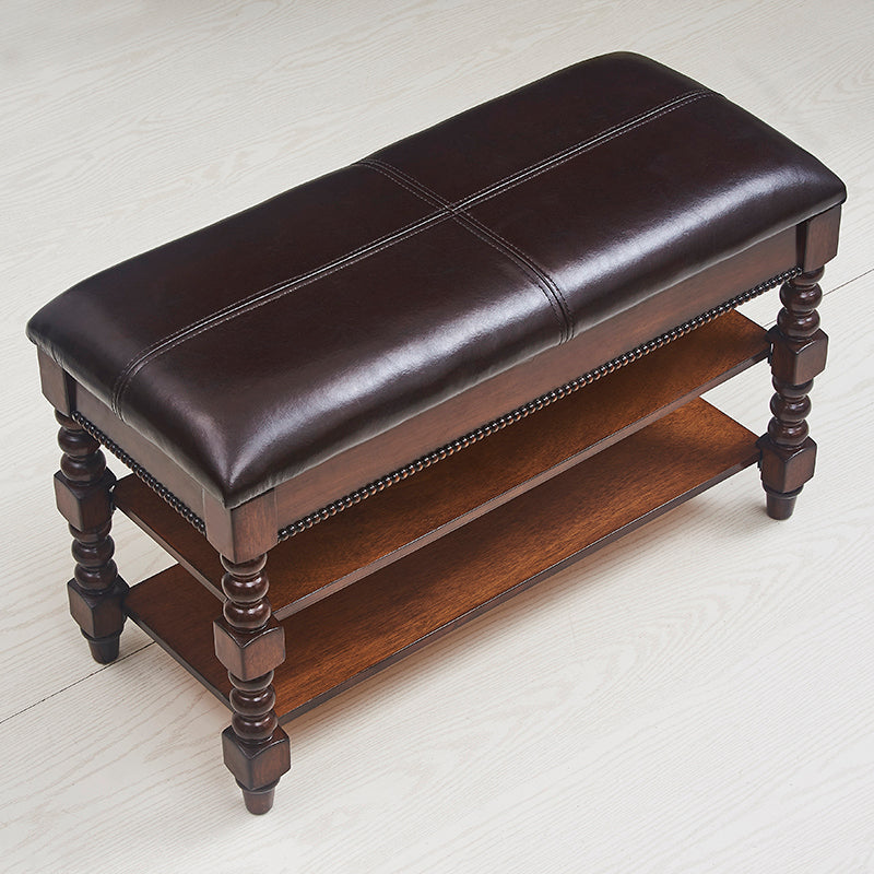 Rectangle 18.9"H Brown Entryway Bench Traditional Upholstered Seating Bench with Storage Brown Clearhalo 'Benches' 'Chairs & Seating' 'furn' 'furn_benches' 'Furniture' 'Living Room Furniture' 6020396