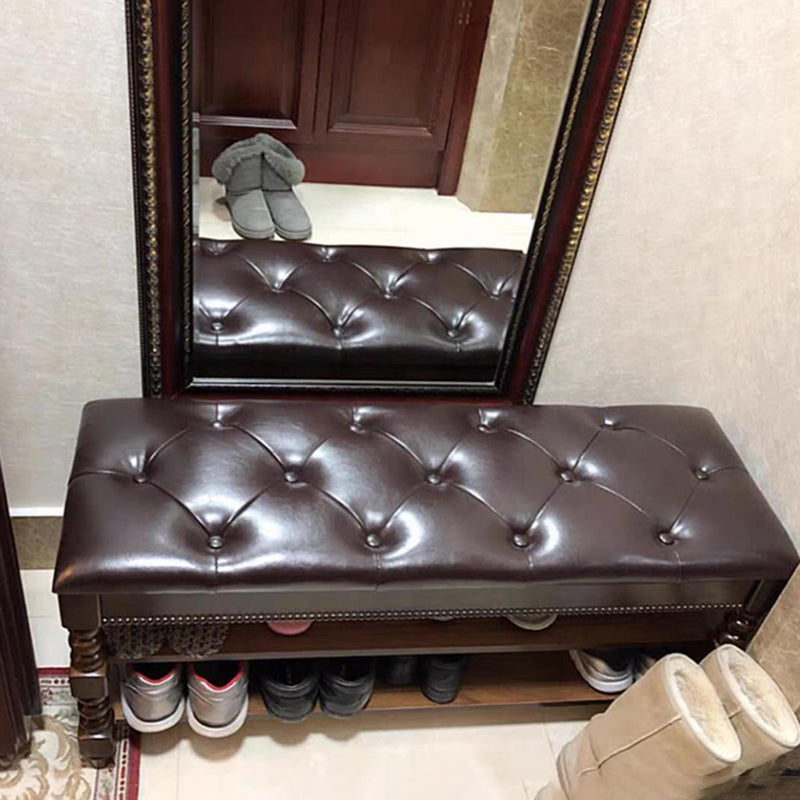 Rectangle 18.9"H Brown Entryway Bench Traditional Upholstered Seating Bench with Storage Clearhalo 'Benches' 'Chairs & Seating' 'furn' 'furn_benches' 'Furniture' 'Living Room Furniture' 6020397