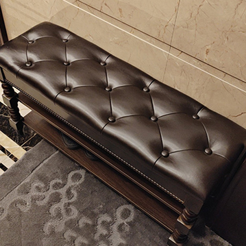 Rectangle 18.9"H Brown Entryway Bench Traditional Upholstered Seating Bench with Storage Clearhalo 'Benches' 'Chairs & Seating' 'furn' 'furn_benches' 'Furniture' 'Living Room Furniture' 6020404