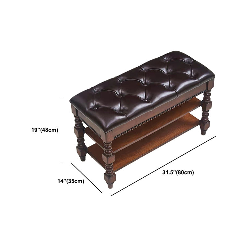 Rectangle 18.9"H Brown Entryway Bench Traditional Upholstered Seating Bench with Storage Clearhalo 'Benches' 'Chairs & Seating' 'furn' 'furn_benches' 'Furniture' 'Living Room Furniture' 6020407