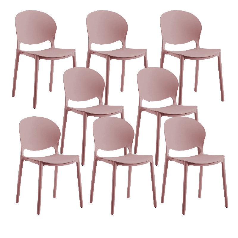 Contemporary Style Dining Chairs Armless Dining Chairs with Plastic Legs for Kitchen Pinkish Red 8 Piece Set Clearhalo 'Dining Chairs' 'Dining Tables & Seating' 'dining_chair' 'furn' 'furn_dining_chair' 'Furniture' 'Kitchen & Dining Furniture' 6021276