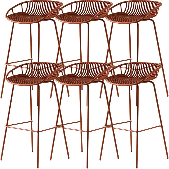 Industrial Metal Barstool Counter Stool Footrest Metal Furniture in Matte Finish Red Brown 6 Piece Set Clearhalo 'Bar Furniture' 'Bar Stools' 'bar_stools' 'furn' 'furn_bar_stools' 'Furniture' 'Kitchen & Dining Furniture' 6021669