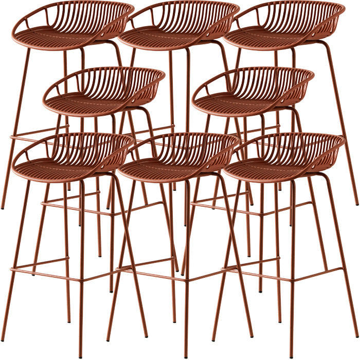 Industrial Metal Barstool Counter Stool Footrest Metal Furniture in Matte Finish Red Brown 8 Piece Set Clearhalo 'Bar Furniture' 'Bar Stools' 'bar_stools' 'furn' 'furn_bar_stools' 'Furniture' 'Kitchen & Dining Furniture' 6021671