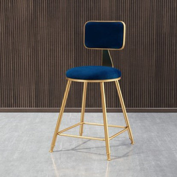 Glam Metal Barstool Round Seat Velvet Stool with Gold Legs in Matte Finish Blue 1 Piece Short Stool(18"H) Clearhalo 'Bar Furniture' 'Bar Stools' 'bar_stools' 'furn' 'furn_bar_stools' 'Furniture' 'Kitchen & Dining Furniture' 6021725