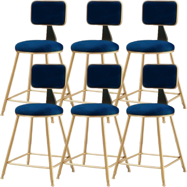 Glam Metal Barstool Round Seat Velvet Stool with Gold Legs in Matte Finish Blue 6 Piece Set Short Stool(18"H) Clearhalo 'Bar Furniture' 'Bar Stools' 'bar_stools' 'furn' 'furn_bar_stools' 'Furniture' 'Kitchen & Dining Furniture' 6021730