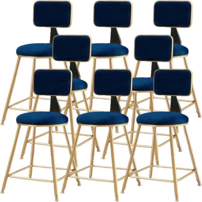 Glam Metal Barstool Round Seat Velvet Stool with Gold Legs in Matte Finish Blue 8 Piece Set Short Stool(18"H) Clearhalo 'Bar Furniture' 'Bar Stools' 'bar_stools' 'furn' 'furn_bar_stools' 'Furniture' 'Kitchen & Dining Furniture' 6021733