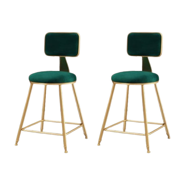 Glam Metal Barstool Round Seat Velvet Stool with Gold Legs in Matte Finish Green 2 Piece Set Short Stool(18"H) Clearhalo 'Bar Furniture' 'Bar Stools' 'bar_stools' 'furn' 'furn_bar_stools' 'Furniture' 'Kitchen & Dining Furniture' 6021737