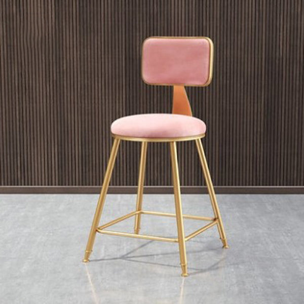 Glam Metal Barstool Round Seat Velvet Stool with Gold Legs in Matte Finish Pink 1 Piece Short Stool(18"H) Clearhalo 'Bar Furniture' 'Bar Stools' 'bar_stools' 'furn' 'furn_bar_stools' 'Furniture' 'Kitchen & Dining Furniture' 6021744