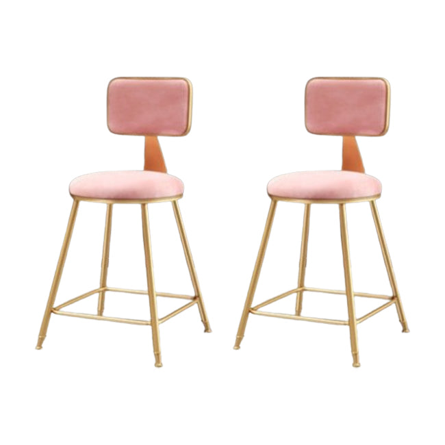 Glam Metal Barstool Round Seat Velvet Stool with Gold Legs in Matte Finish Pink 2 Piece Set Short Stool(18"H) Clearhalo 'Bar Furniture' 'Bar Stools' 'bar_stools' 'furn' 'furn_bar_stools' 'Furniture' 'Kitchen & Dining Furniture' 6021745
