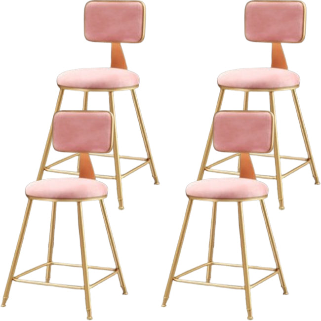 Glam Metal Barstool Round Seat Velvet Stool with Gold Legs in Matte Finish Pink 4 Piece Set Short Stool(18"H) Clearhalo 'Bar Furniture' 'Bar Stools' 'bar_stools' 'furn' 'furn_bar_stools' 'Furniture' 'Kitchen & Dining Furniture' 6021746