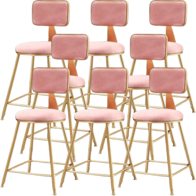 Glam Metal Barstool Round Seat Velvet Stool with Gold Legs in Matte Finish Pink 8 Piece Set Short Stool(18"H) Clearhalo 'Bar Furniture' 'Bar Stools' 'bar_stools' 'furn' 'furn_bar_stools' 'Furniture' 'Kitchen & Dining Furniture' 6021748
