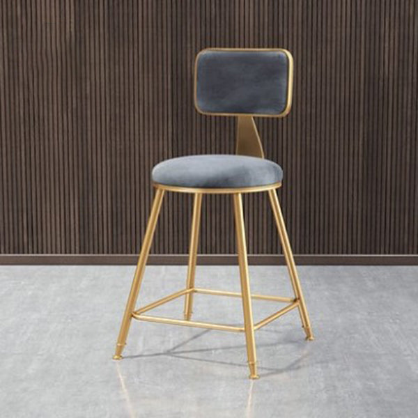 Glam Metal Barstool Round Seat Velvet Stool with Gold Legs in Matte Finish Grey 1 Piece Short Stool(18"H) Clearhalo 'Bar Furniture' 'Bar Stools' 'bar_stools' 'furn' 'furn_bar_stools' 'Furniture' 'Kitchen & Dining Furniture' 6021749