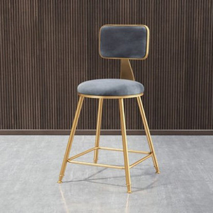 Glam Metal Barstool Round Seat Velvet Stool with Gold Legs in Matte Finish Grey 1 Piece Short Stool(18"H) Clearhalo 'Bar Furniture' 'Bar Stools' 'bar_stools' 'furn' 'furn_bar_stools' 'Furniture' 'Kitchen & Dining Furniture' 6021749