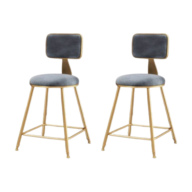 Glam Metal Barstool Round Seat Velvet Stool with Gold Legs in Matte Finish Grey 2 Piece Set Short Stool(18"H) Clearhalo 'Bar Furniture' 'Bar Stools' 'bar_stools' 'furn' 'furn_bar_stools' 'Furniture' 'Kitchen & Dining Furniture' 6021750