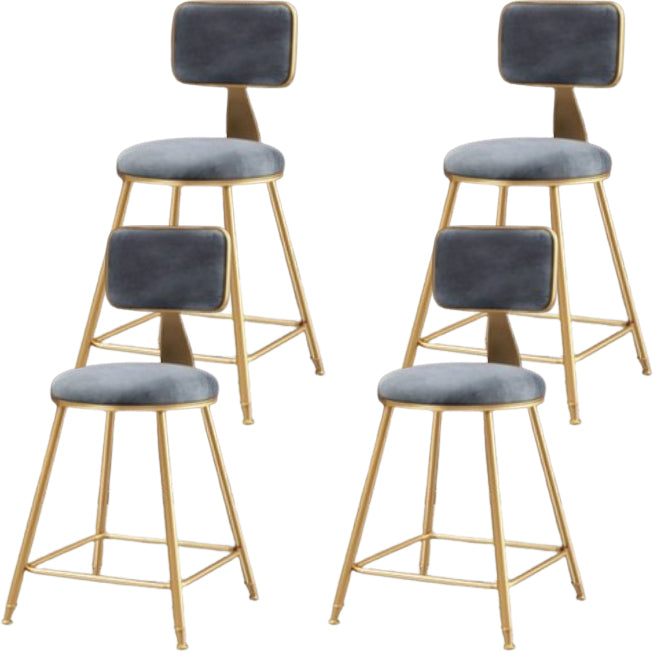 Glam Metal Barstool Round Seat Velvet Stool with Gold Legs in Matte Finish Grey 4 Piece Set Short Stool(18"H) Clearhalo 'Bar Furniture' 'Bar Stools' 'bar_stools' 'furn' 'furn_bar_stools' 'Furniture' 'Kitchen & Dining Furniture' 6021751