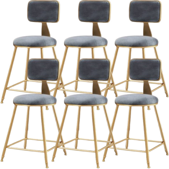 Glam Metal Barstool Round Seat Velvet Stool with Gold Legs in Matte Finish Grey 6 Piece Set Short Stool(18"H) Clearhalo 'Bar Furniture' 'Bar Stools' 'bar_stools' 'furn' 'furn_bar_stools' 'Furniture' 'Kitchen & Dining Furniture' 6021752
