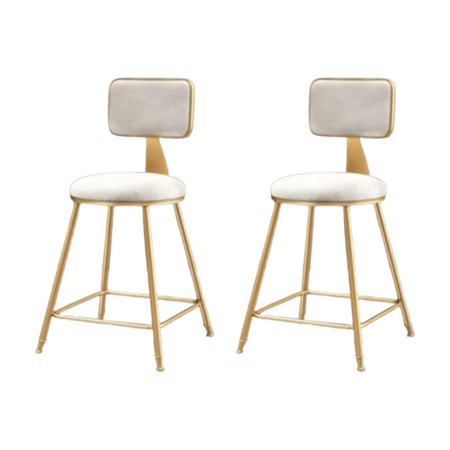 Glam Metal Barstool Round Seat Velvet Stool with Gold Legs in Matte Finish White 2 Piece Set Short Stool(18"H) Clearhalo 'Bar Furniture' 'Bar Stools' 'bar_stools' 'furn' 'furn_bar_stools' 'Furniture' 'Kitchen & Dining Furniture' 6021755