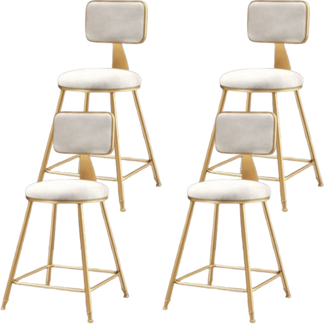 Glam Metal Barstool Round Seat Velvet Stool with Gold Legs in Matte Finish White 4 Piece Set Short Stool(18"H) Clearhalo 'Bar Furniture' 'Bar Stools' 'bar_stools' 'furn' 'furn_bar_stools' 'Furniture' 'Kitchen & Dining Furniture' 6021756