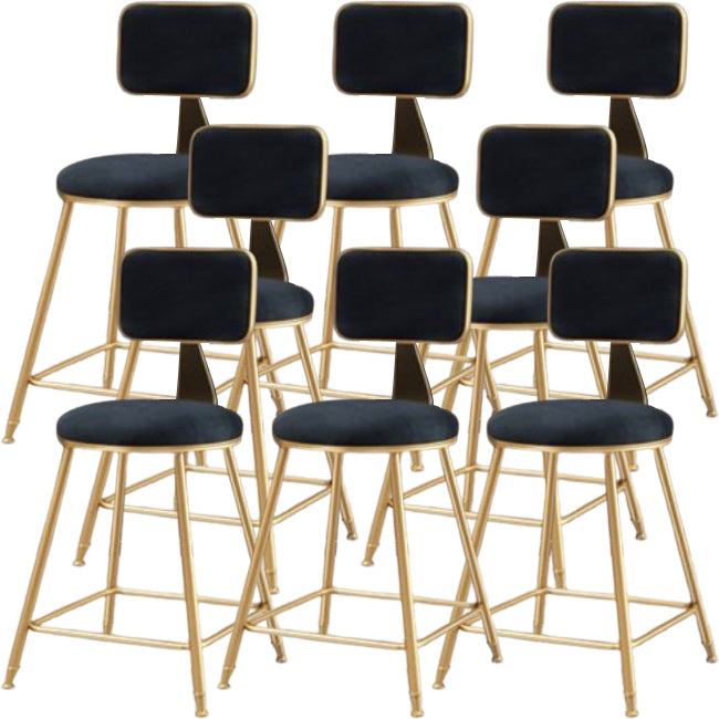 Glam Metal Barstool Round Seat Velvet Stool with Gold Legs in Matte Finish Black 8 Piece Set Short Stool(18"H) Clearhalo 'Bar Furniture' 'Bar Stools' 'bar_stools' 'furn' 'furn_bar_stools' 'Furniture' 'Kitchen & Dining Furniture' 6021763