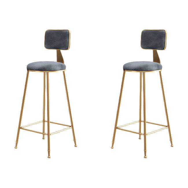 Glam Metal Barstool Round Seat Velvet Stool with Gold Legs in Matte Finish Grey 2 Piece Set Clearhalo 'Bar Furniture' 'Bar Stools' 'bar_stools' 'furn' 'furn_bar_stools' 'Furniture' 'Kitchen & Dining Furniture' 6021765