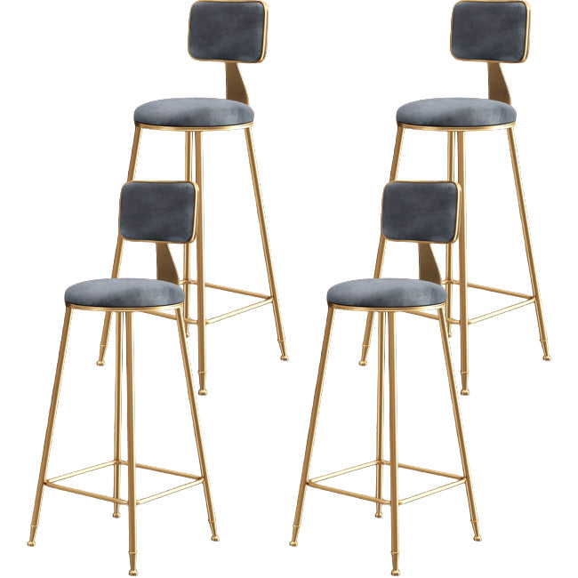 Glam Metal Barstool Round Seat Velvet Stool with Gold Legs in Matte Finish Grey 4 Piece Set Clearhalo 'Bar Furniture' 'Bar Stools' 'bar_stools' 'furn' 'furn_bar_stools' 'Furniture' 'Kitchen & Dining Furniture' 6021766