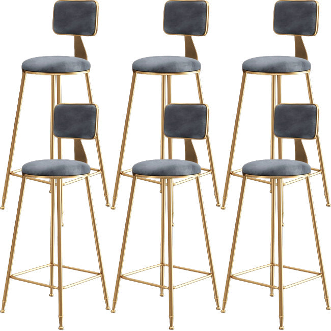 Glam Metal Barstool Round Seat Velvet Stool with Gold Legs in Matte Finish Grey 6 Piece Set Clearhalo 'Bar Furniture' 'Bar Stools' 'bar_stools' 'furn' 'furn_bar_stools' 'Furniture' 'Kitchen & Dining Furniture' 6021767