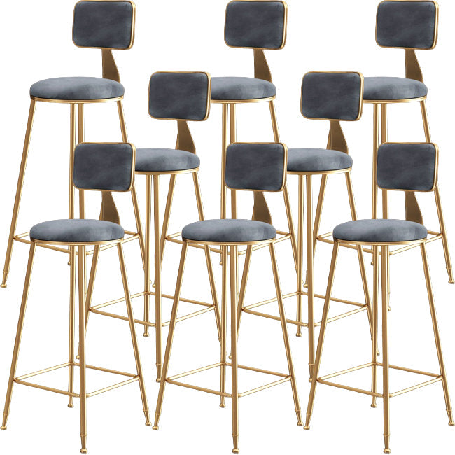 Glam Metal Barstool Round Seat Velvet Stool with Gold Legs in Matte Finish Grey 8 Piece Set Clearhalo 'Bar Furniture' 'Bar Stools' 'bar_stools' 'furn' 'furn_bar_stools' 'Furniture' 'Kitchen & Dining Furniture' 6021768