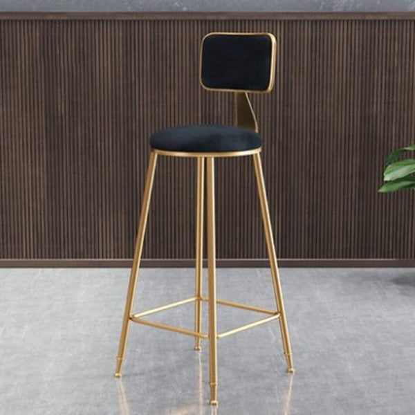 Glam Metal Barstool Round Seat Velvet Stool with Gold Legs in Matte Finish Black 1 Piece Clearhalo 'Bar Furniture' 'Bar Stools' 'bar_stools' 'furn' 'furn_bar_stools' 'Furniture' 'Kitchen & Dining Furniture' 6021774