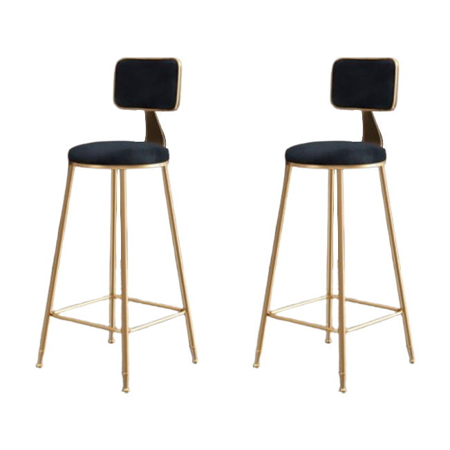 Glam Metal Barstool Round Seat Velvet Stool with Gold Legs in Matte Finish Black 2 Piece Set Clearhalo 'Bar Furniture' 'Bar Stools' 'bar_stools' 'furn' 'furn_bar_stools' 'Furniture' 'Kitchen & Dining Furniture' 6021775